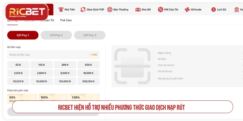 RICBET - Nhà Cái Cá Cược, Xổ Số, Casino, Thể Thao Thông tin nạp rút tiền và quản lý giao dịch tại RICBET